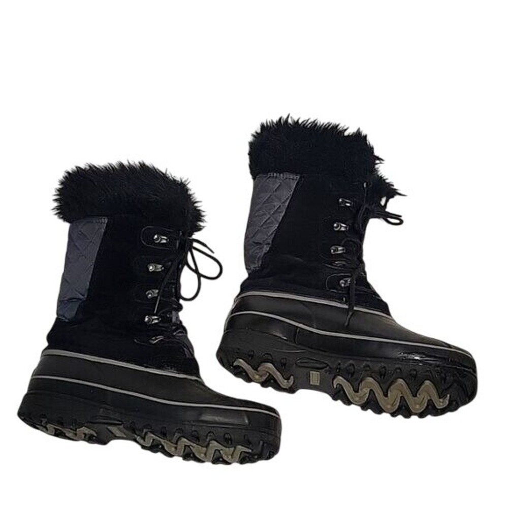 Womens Winter Snow Boots Faux Fur Trim Lace Up Black Quilted Cozy Warm 8 luxury